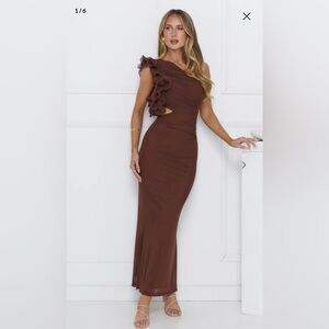 Elegant Brown One-Shoulder Dress
